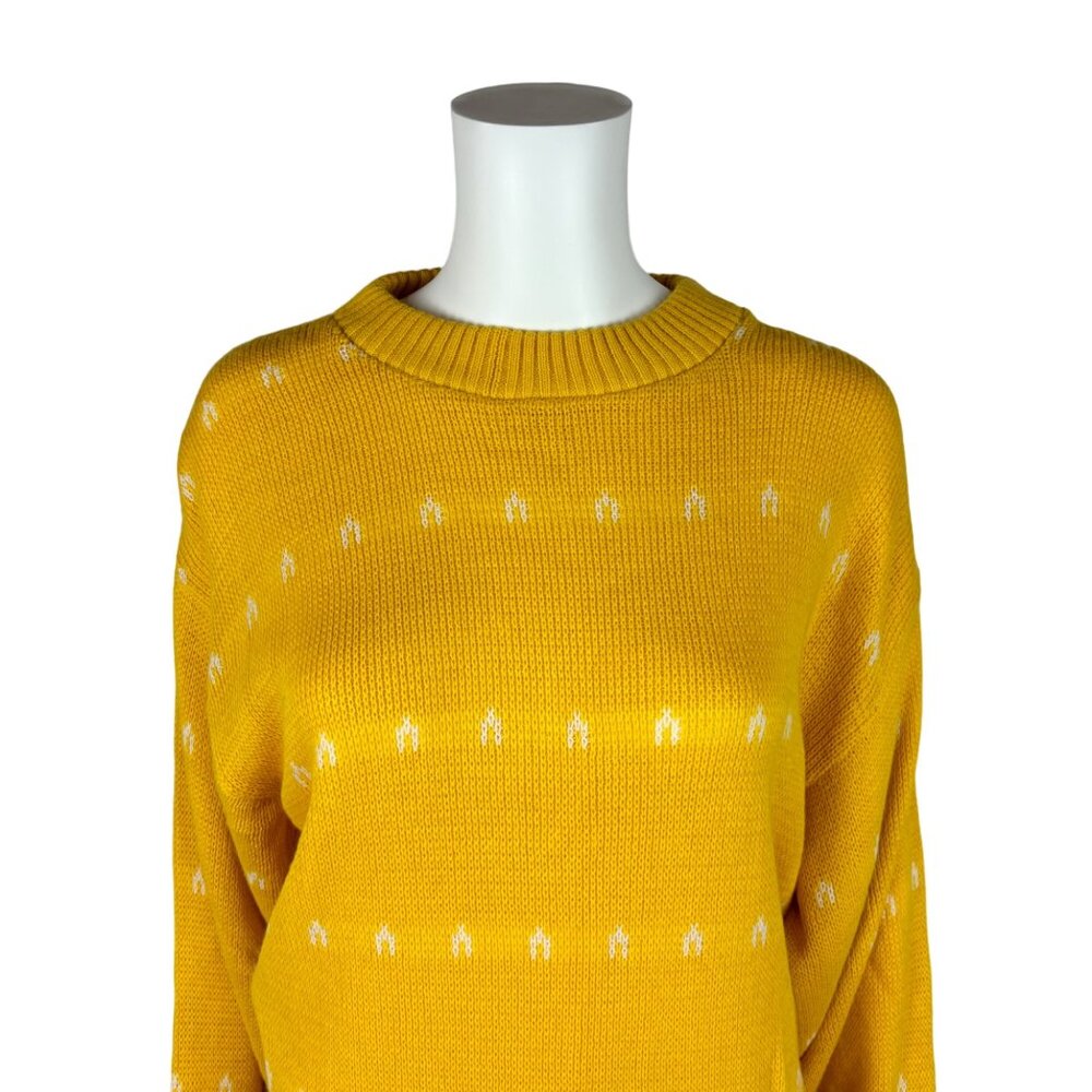 Vintage 80s Slouchy Sweater Womens Size L Yellow DEADSTOCK Novelty Horseshoes